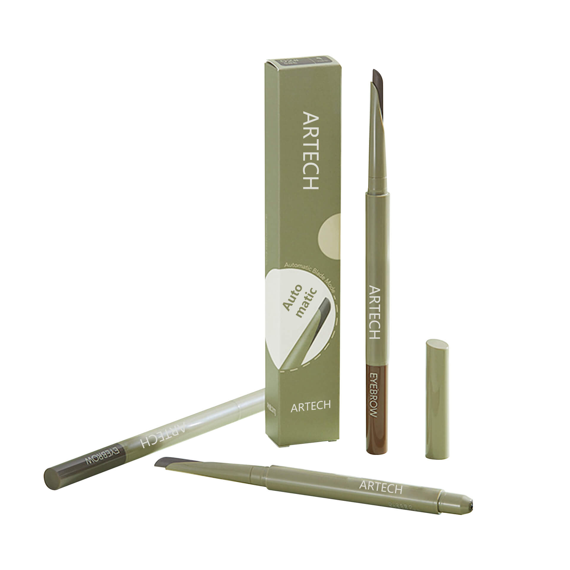 custom-olive-green-eyeliner-boxes automatic eyebrow pencil boxes in olive green color